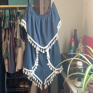 Strapless navy blue romper